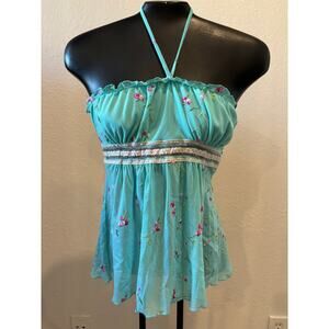 Vintage Y2K Babydoll Top Embroidered Mesh Finesse Brand Size Small